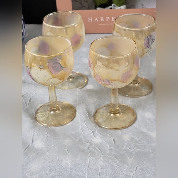 Vintage Beautiful Multicolored Hand Painted Glass Set of 4 Artistic - Picture 8 of 8